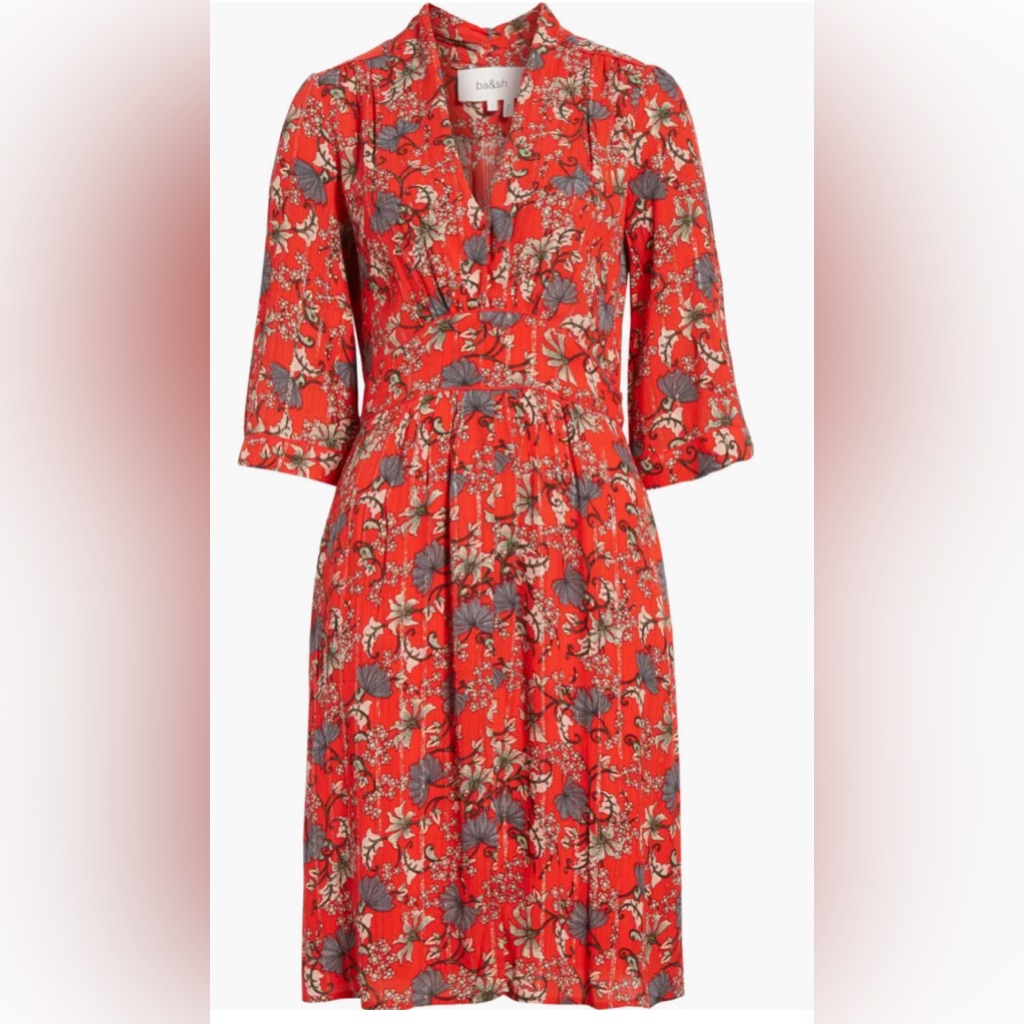 Nwt Ba&Sh Women’s Clotilde Ted Floral Print & Metallic Stripe Dress Size Us 4